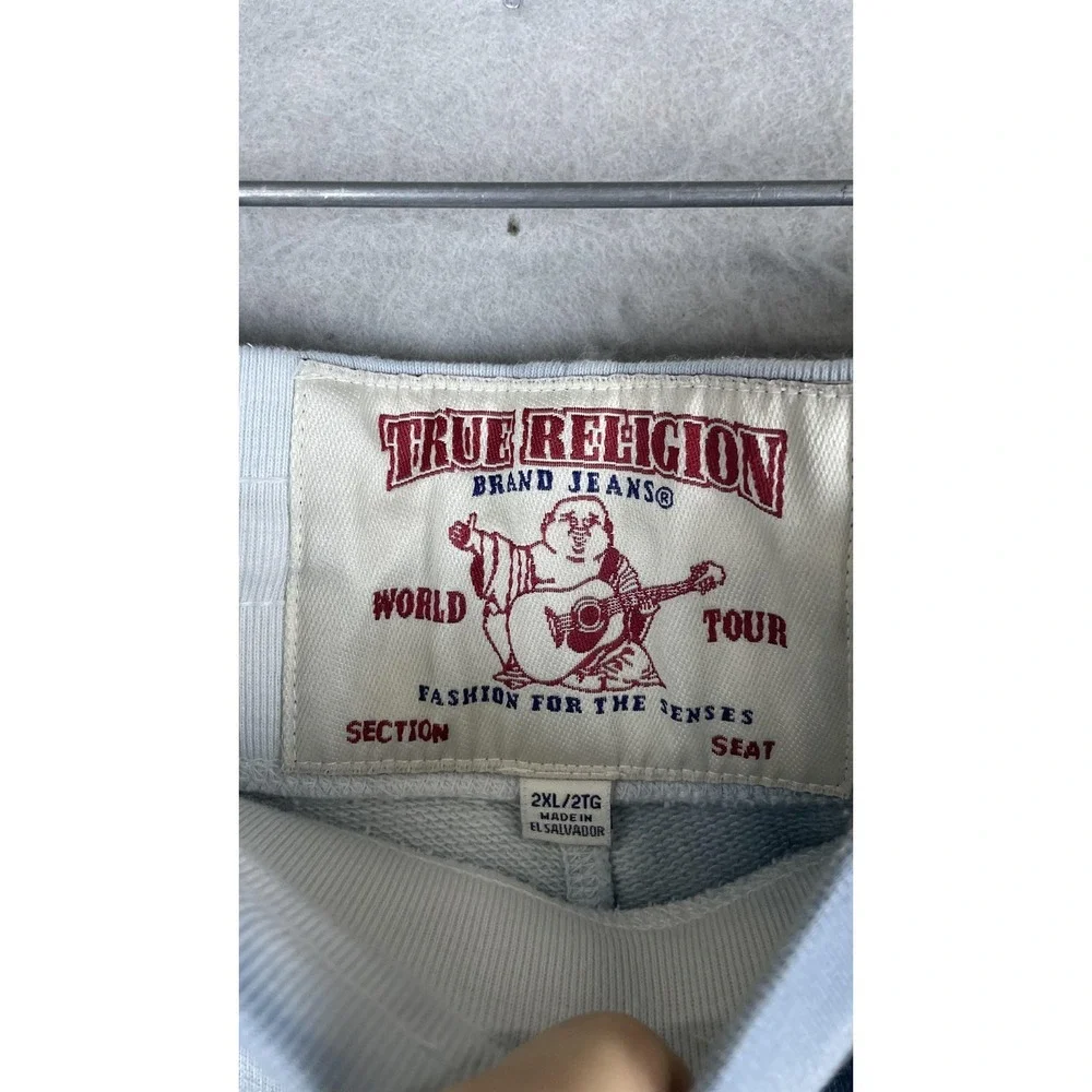 True Religion Shorts Mens 2XL‎ Blue Tie Dye Fleece Sweat Drawstring Logo Casual